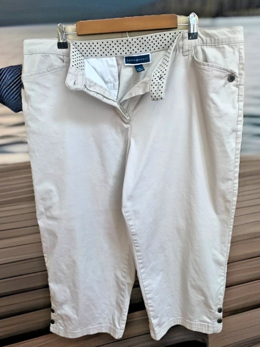 Karen Scott High Waist Khaki Beige Stretch Waist Cotton Crop Pants Sz 16